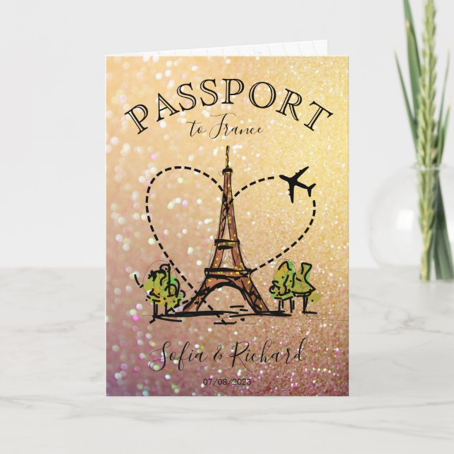 Invitation Destination mariage Passport Paris France Eiffel (Devant)