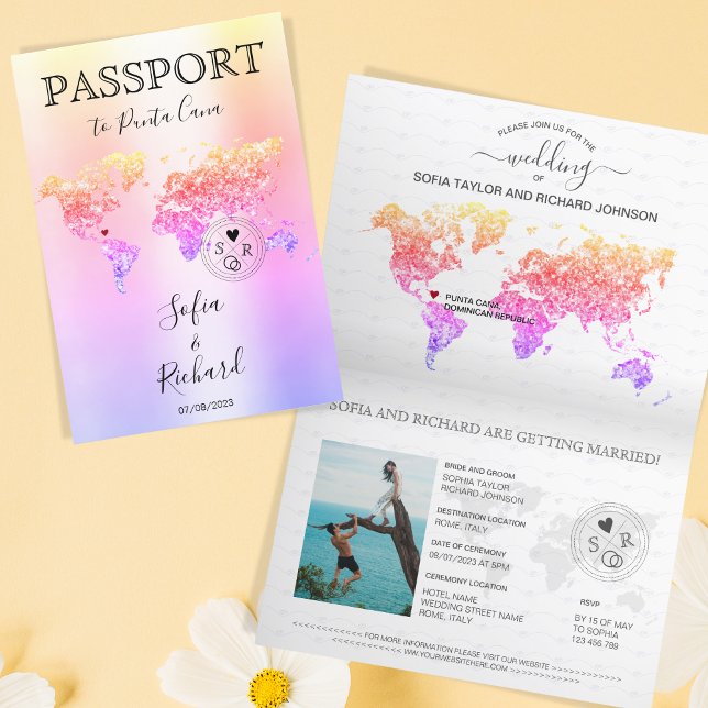 Invitation Destination Mariage Passport World Map Aventure (Créateur téléchargé)