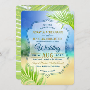 Invitation Destination Mariage Plage Tropical Palm Tree Leaf