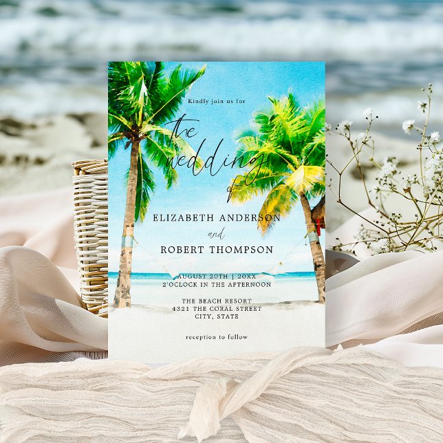 Invitation Destination Mariage Tropical Beach Palm Tree (Créateur téléchargé)
