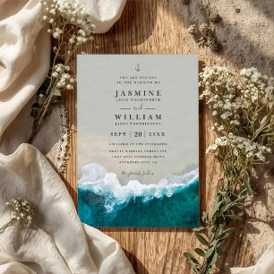 Invitation Destination Mer Bleue Élégant Mariage Code QR