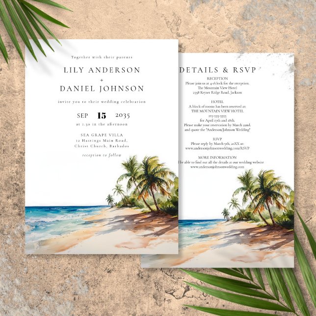 Invitation Destination Plage Tropicale Tout En Un Mariage (Tropical Beach Destination All In One Wedding Invitation)