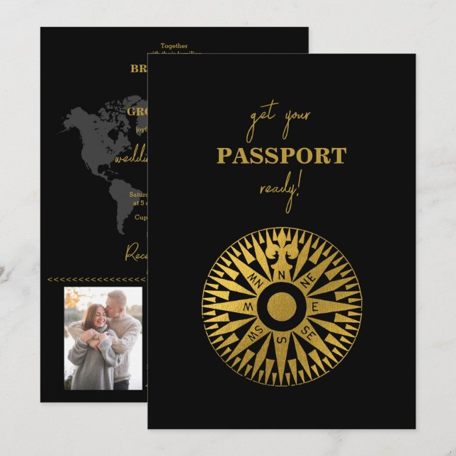 Invitation Destination Wedding Passport Compass Wedding  (Devant / Derrière)