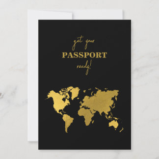 Invitation Destination Wedding World Passport Black Gold