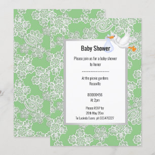 INVITATION DÉTAIL DE LACE VERTE BABY SHOWER EN STORE BLANC
