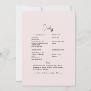 Invitation Détail de mariage au dos floral blush clair