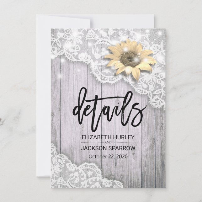 Invitation Détail de mariage Dentelle Tournesol Bois & Guirla (Dos)