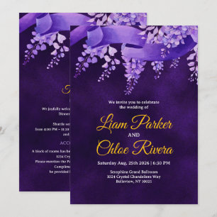 Invitation Détail de mariage mystique royal violet or wisteri