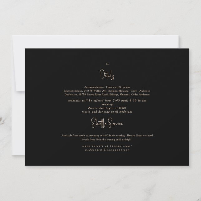 Invitation détaillée du Mariage noir et or (Devant)