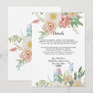 Invitation Détails dans l'hôtel Blush Pink Blue n White Flora