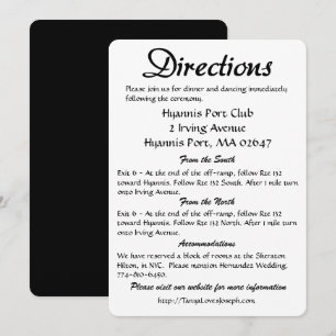 Invitation Détails de cœur / Directions Mariage Noir et Blanc