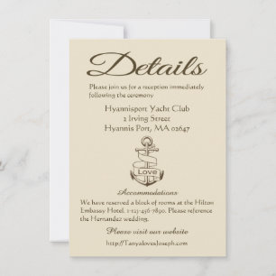 Invitation Détails de directions Mariage Ancre Tan Nautical
