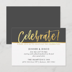 Invitation DÉTAILS DE LA CÉLÉBRATION DU PARTI Script or gris