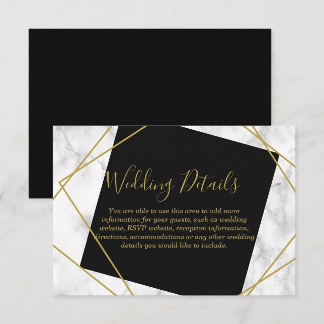 Invitation Détails de la réception Marble Black et Faux Gold (Devant / Derrière)