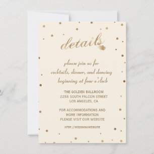 Invitation Détails de mariage au champagne avec confettis dor