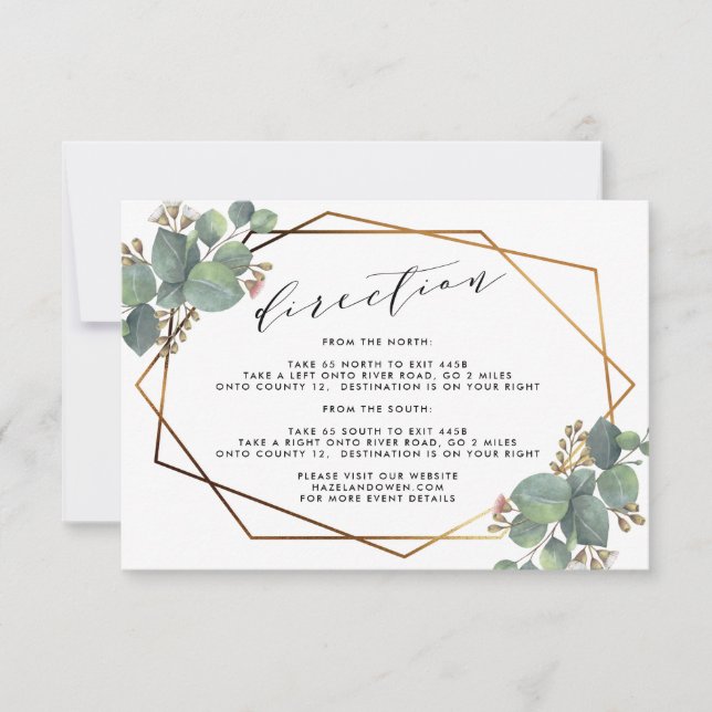 Invitation Détails de mariage avec cadre géométrique eucalypt (Devant)