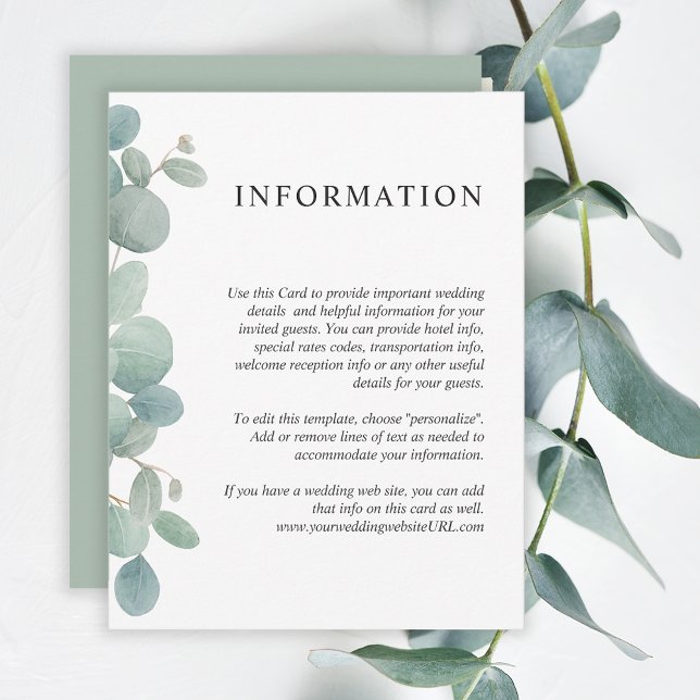Invitation Détails de mariage avec eucalyptus en aquarelle (Créateur téléchargé)