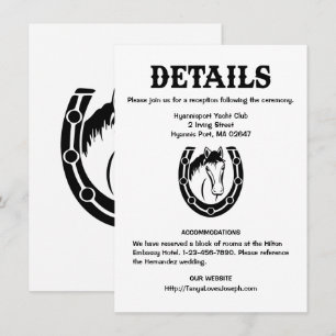 Invitation Détails de mariage champêtre Cheval noir Rustique