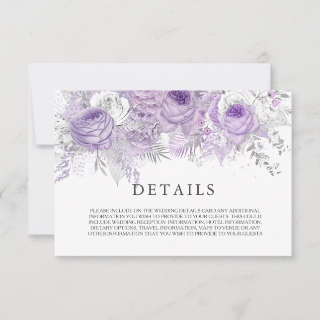 Invitation Détails de mariage de fleurs scintillantes violett (Devant)