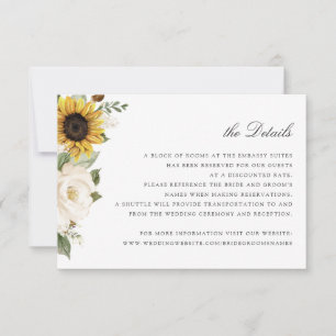Invitation Détails de mariage de tournesols floral blanc verd