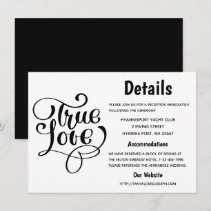 Invitation Détails de mariage de véritable amour en noir et b