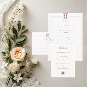 Invitation Détails de mariage Double Joie Élégant Moderne 