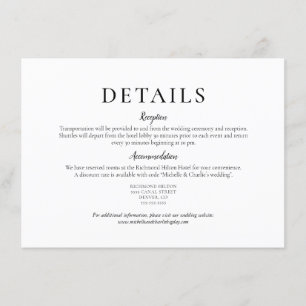 Invitation Détails de mariage élégants minimalistes simples