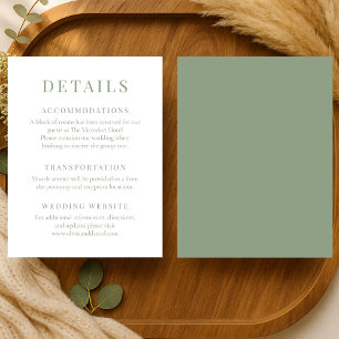 Invitation Détails de mariage élégants vert sauge