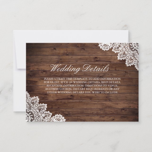 Invitation Détails de mariage en dentelle de bois rustique vi (Devant)