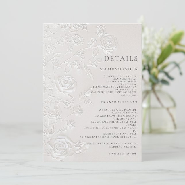 Invitation Détails de mariage en ivoire avec gaufrage en reli (Debout devant)