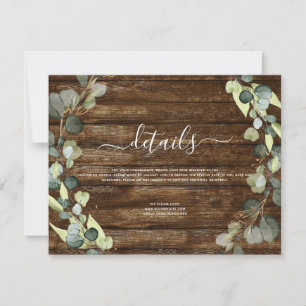 Invitation Détails de mariage Eucalyptus Verdure Bois rustiqu