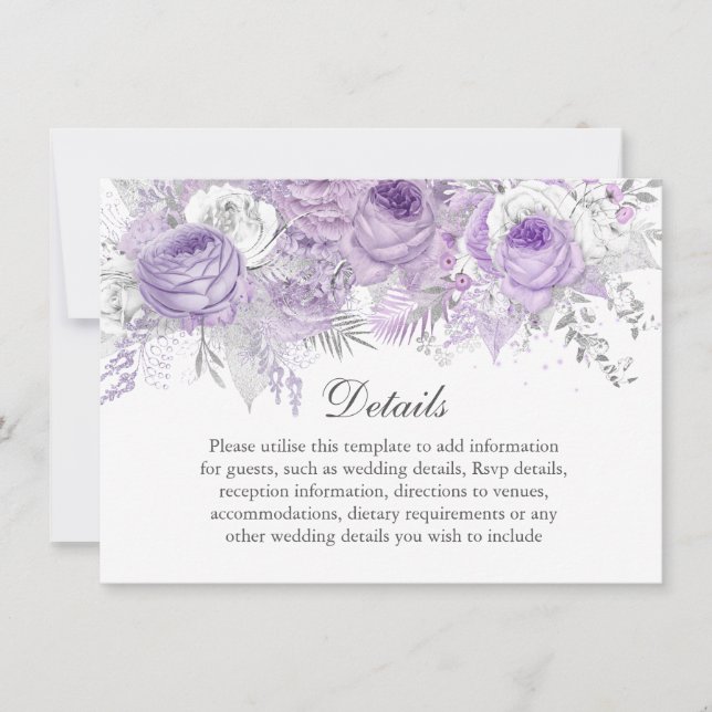 Invitation Détails de mariage Fleur Mauve Argent Violet (Devant)