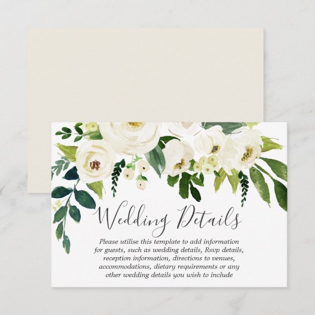 Invitation Détails de mariage magnifiques en crème florale bl (Devant / Derrière)