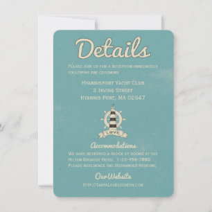 Invitation Détails de mariage nautique bleu sarcelle phare