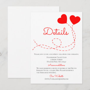 Invitation Détails de mariage rouge mignon Directions Ballons