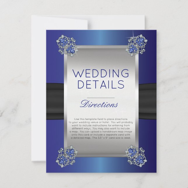 Invitation Détails de mariage saphir Diamants Élégants Insert (Devant)