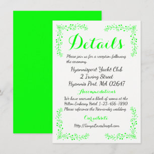 Invitation Détails de mariage vert citron feuille florale / D