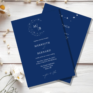 Invitation Détails de monogramme de mariage élégant céleste s