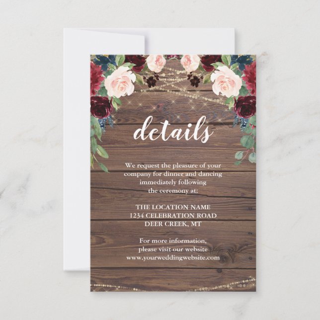 Invitation Détails de réception de mariage au bois rustique M (Devant)
