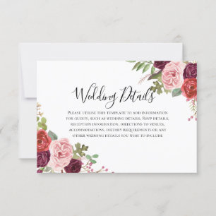 Invitation Détails de réception de mariage avec fleurs rose p