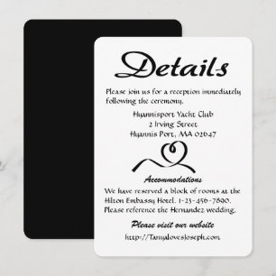 Invitation Détails / Directions de mariage en noir et blanc