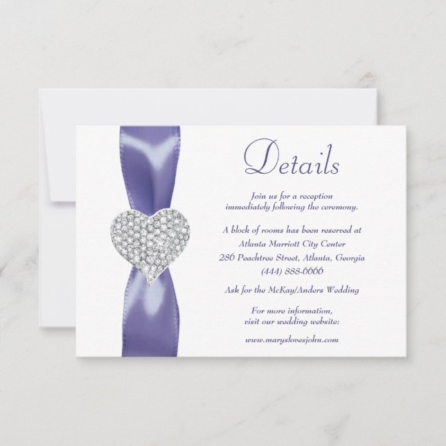 Invitation Détails du Coeur de Diamant Bleu Violet Boîtier (Devant)