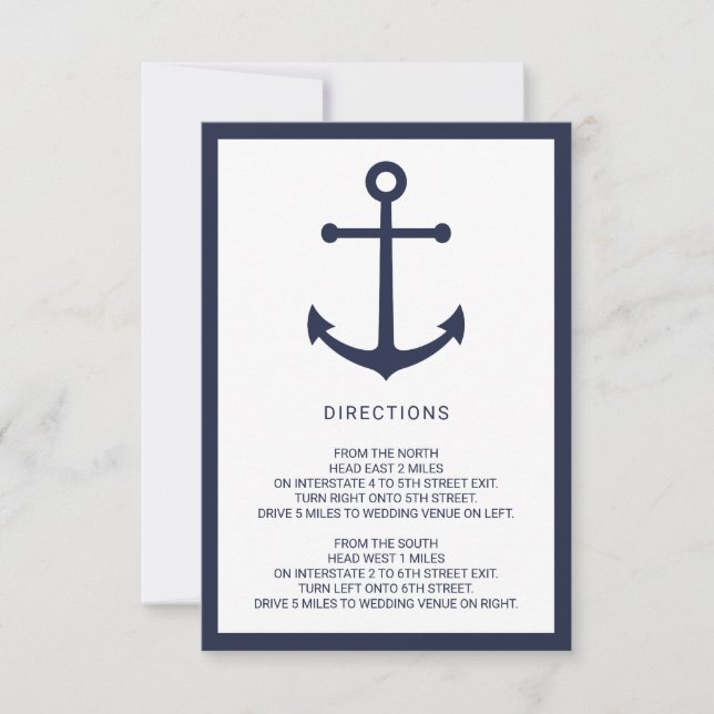 Invitation Détails du Mariage d'Ancre bleu marine (Devant)