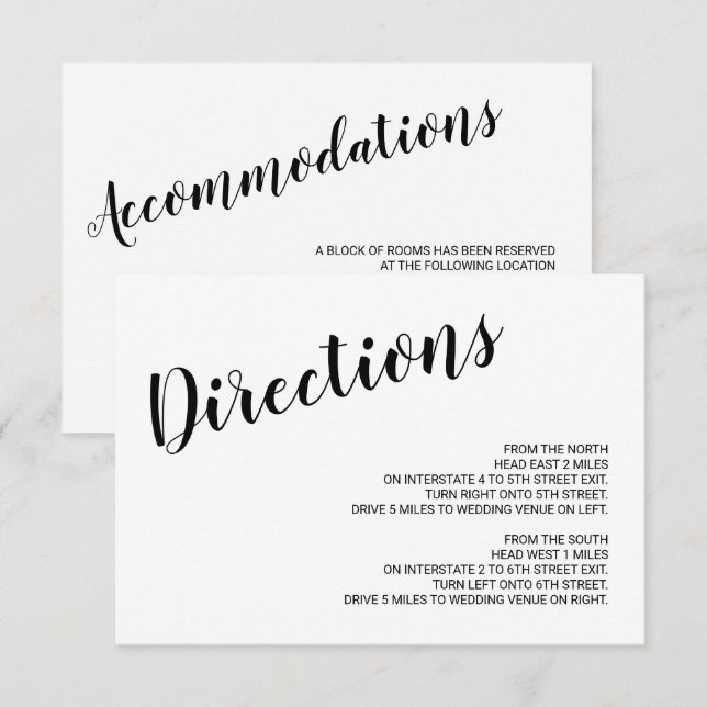 Invitation Détails du Mariage de script moderne (Devant / Derrière)