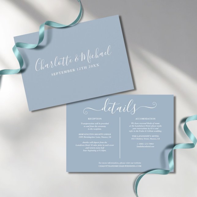 Invitation Détails du Mariage Dusty Blue (Créateur téléchargé)