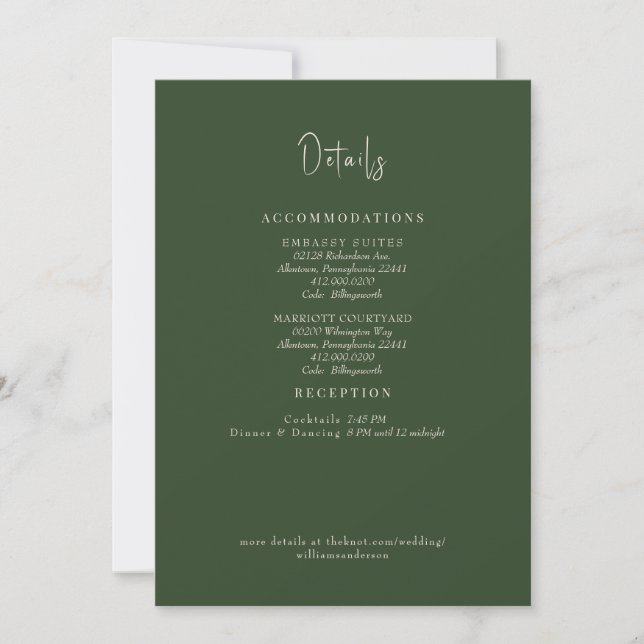 Invitation Détails du Mariage Forest Green (Devant)