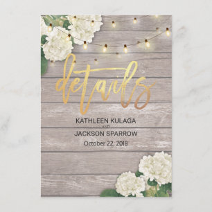 Invitation Détails du mariage hydrangea Flower String bois cl