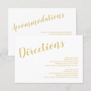 Invitation Détails du Mariage moderne Script blanc et or