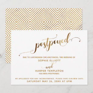 Invitation Détails du Mariage reporté Gold Hearts Calligraphi