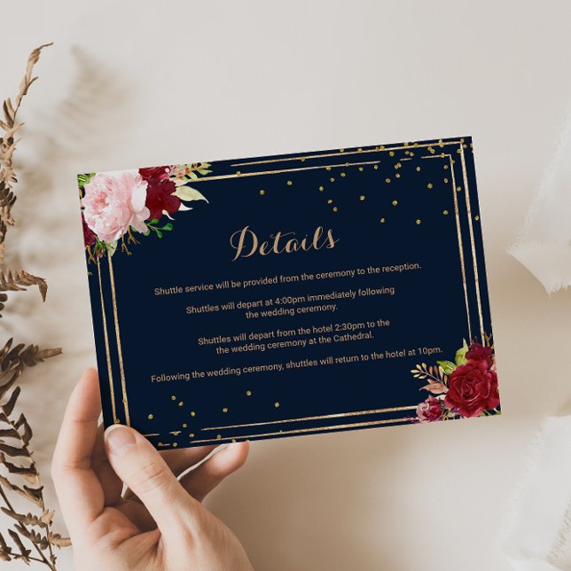 Invitation Détails du Mariage rouge et or géométrique Insérer (Créateur téléchargé)